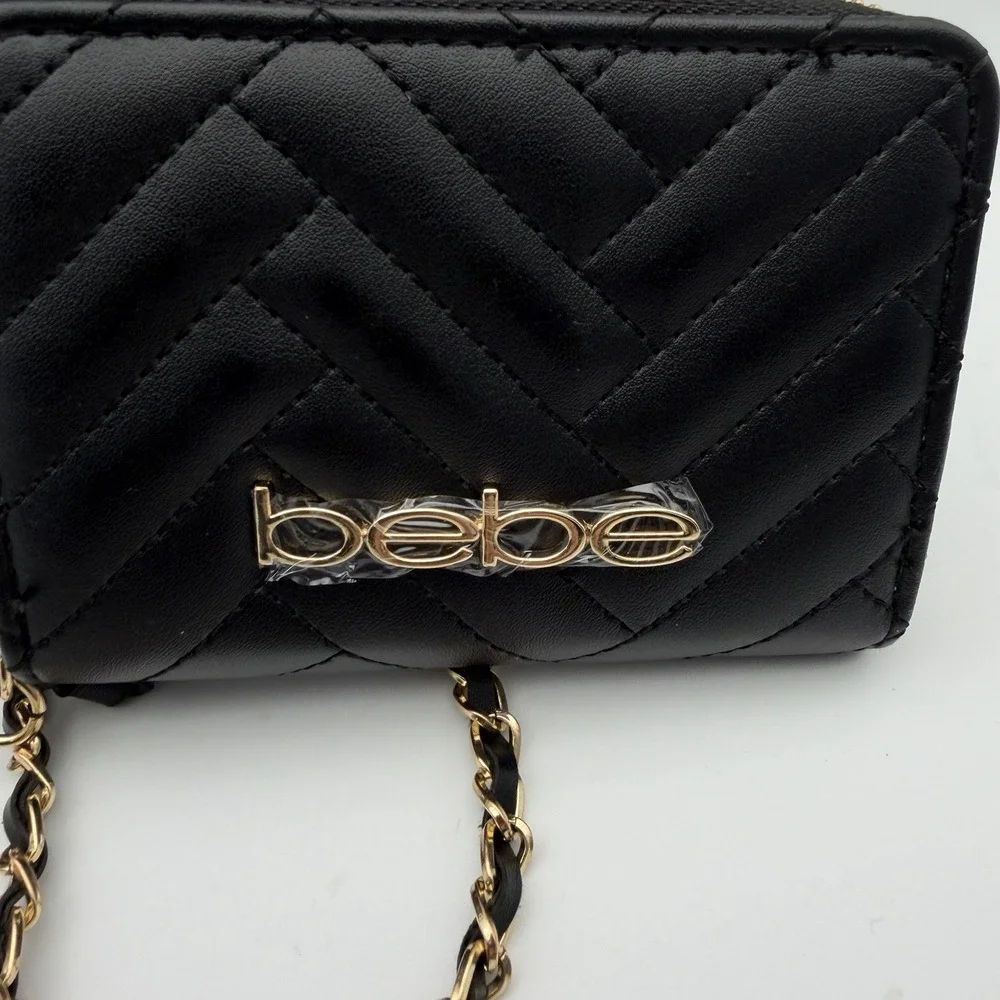 Set 2‎ Bebe Crossbody Black  Purse With Wallet Chain  Strap Logo Mob Wife Gold